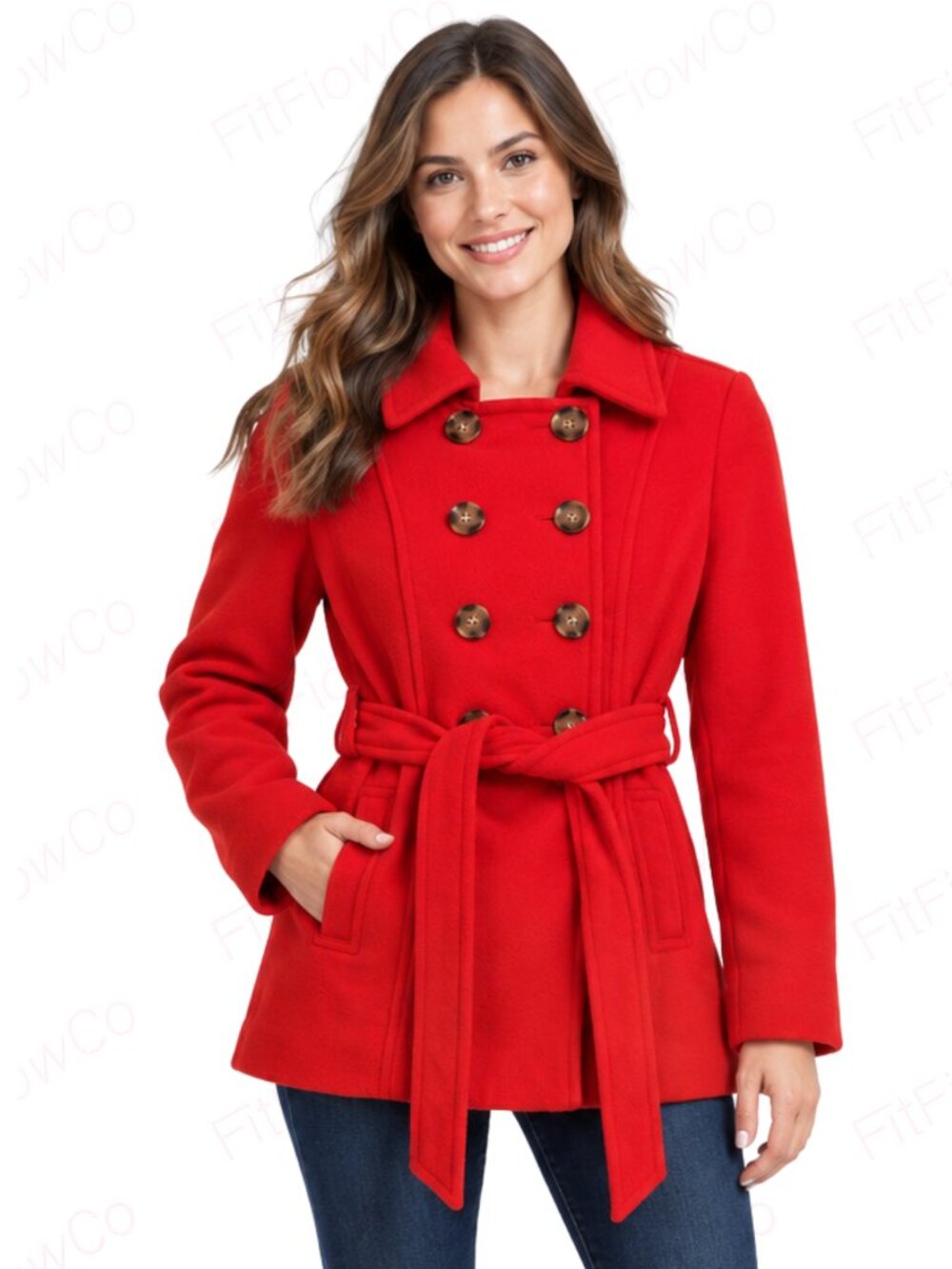 Old Navy Red Tailored Belted Peacoat Women's XS EUC
